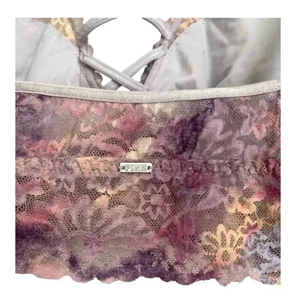 Victoria Secret PINK Lace Bralette Large in Muted Floral Colors Bra festival - Picture 4 of 9